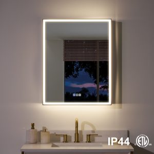WELLFOR AYLA Medicine Cabinet 24-in x 30-in Lighted LED Fog Free Surface/Recessed Mount Black Rectangle Soft Close Medicine Cabinet with Outlet