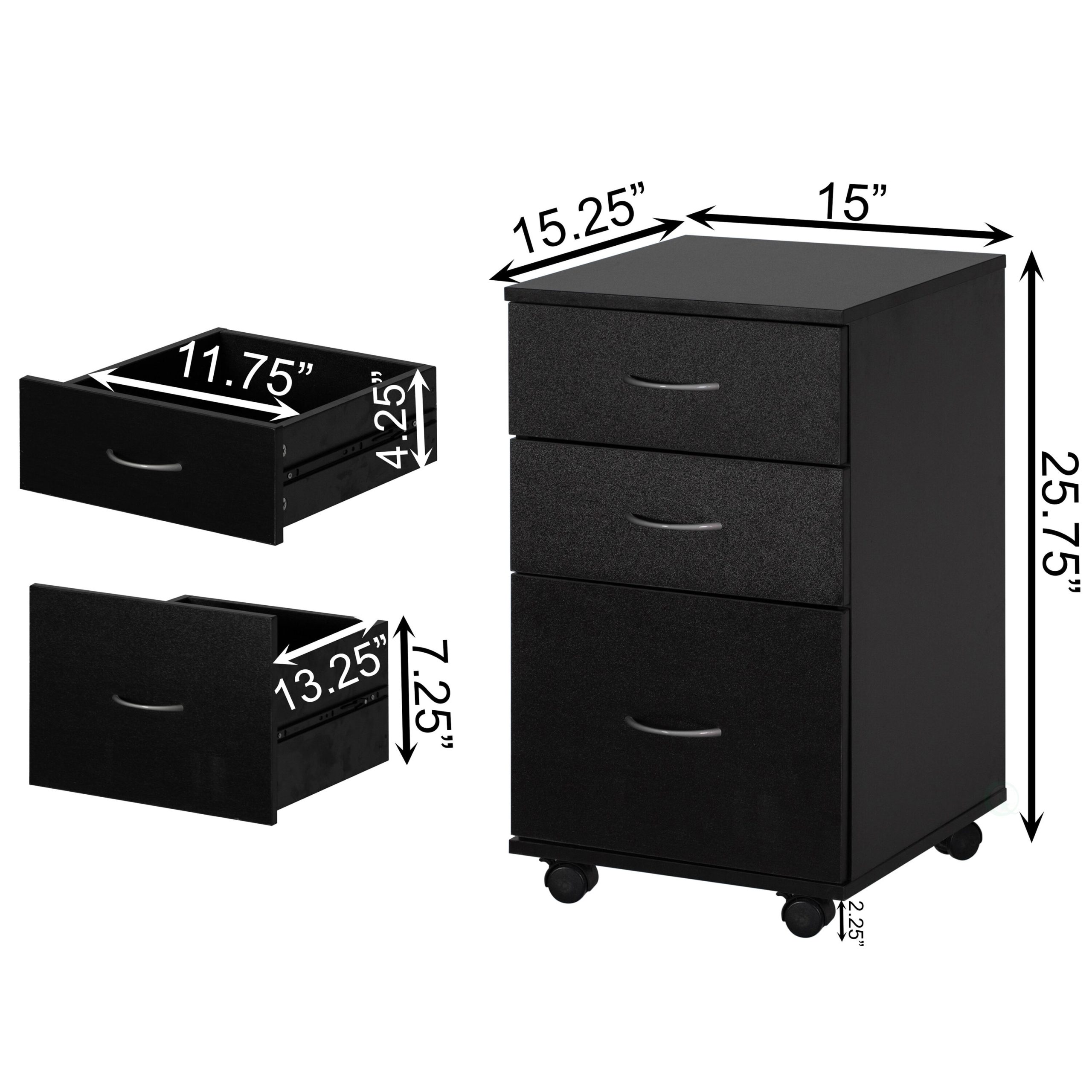 Basicwise Black 3 -Drawer 15-in File Cabinet - Image 4