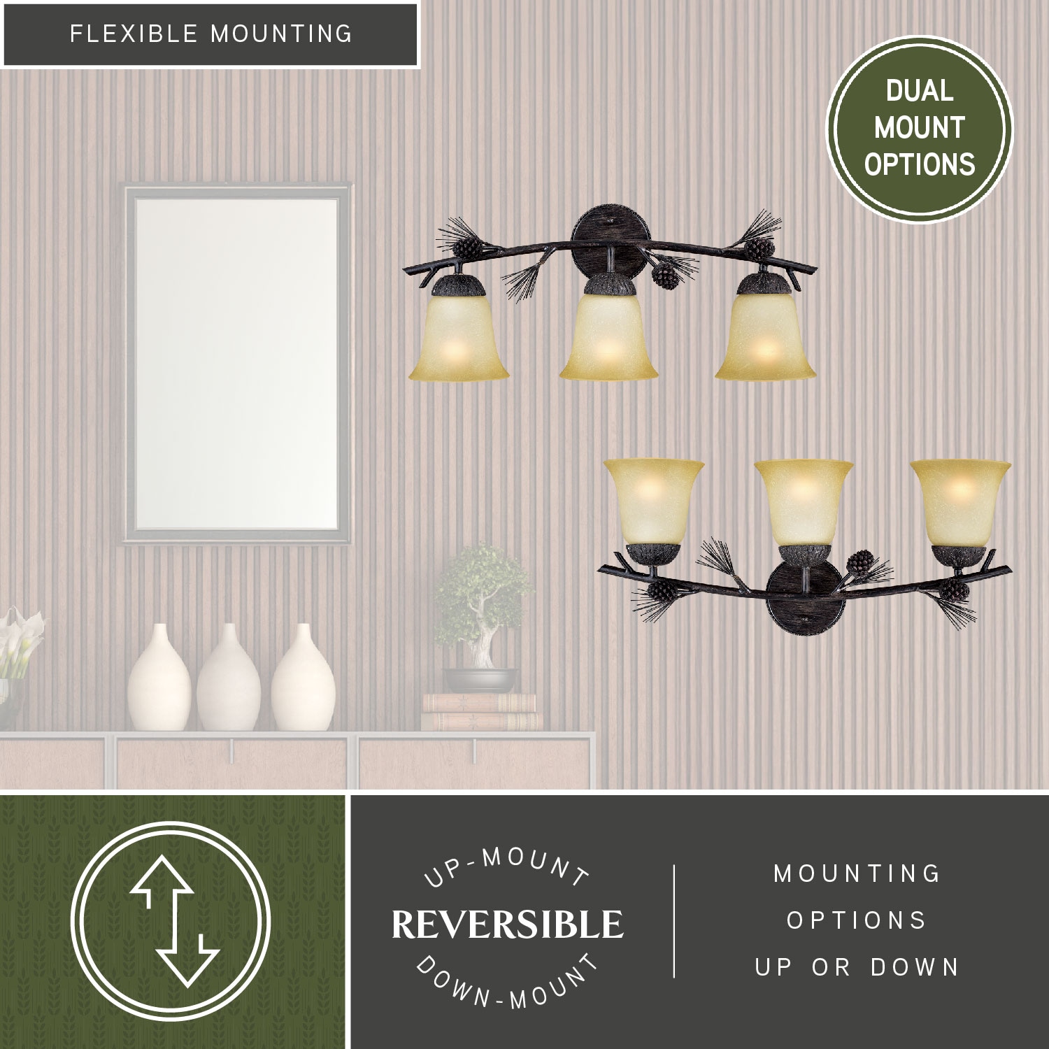 Cascadia Sierra 24-in 3 Light Matte Bronze Rustic Bathroom Vanity light - Image 5