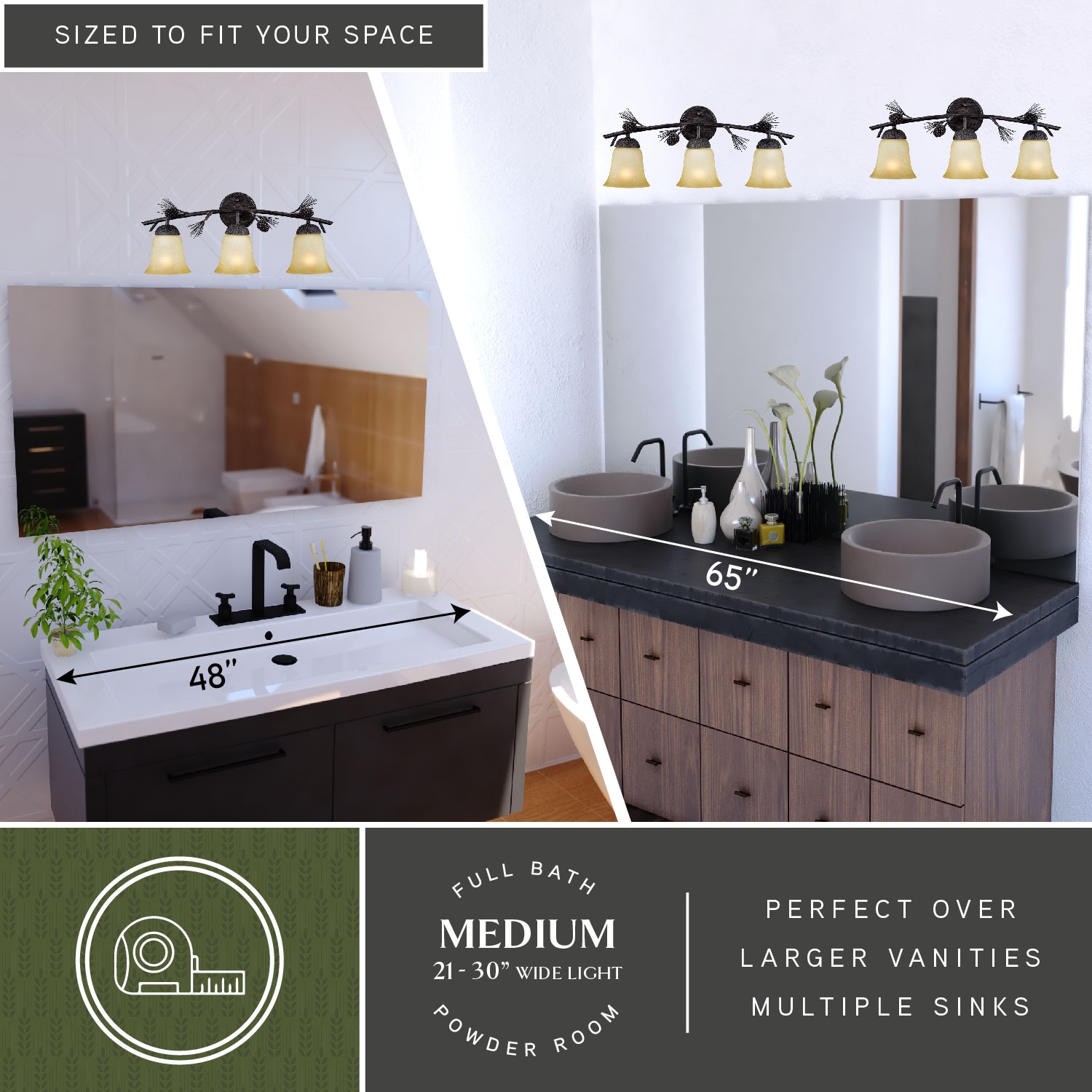 Cascadia Sierra 24-in 3 Light Matte Bronze Rustic Bathroom Vanity light - Image 4