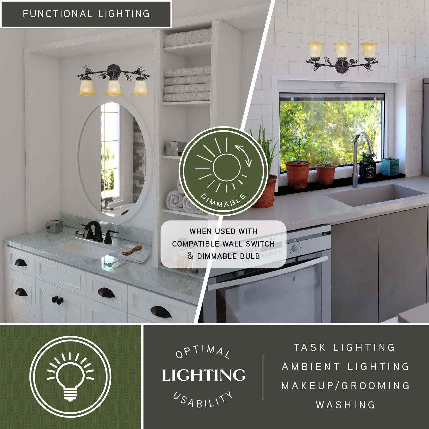 Cascadia Sierra 24-in 3 Light Matte Bronze Rustic Bathroom Vanity light - Image 3