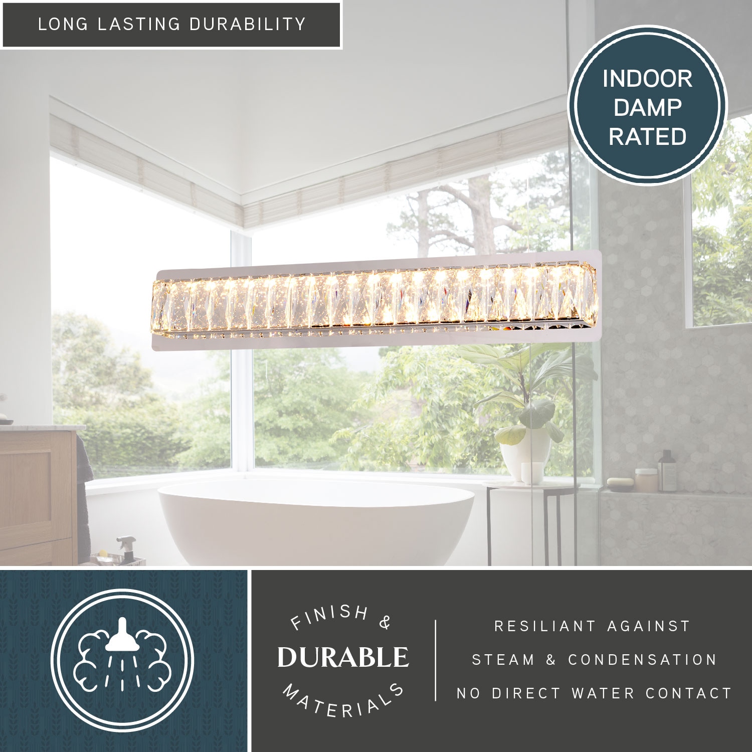 Cascadia Melrose 26-in 1 Light Polished Clear Integrated LED Glam Bathroom Vanity light - Image 6