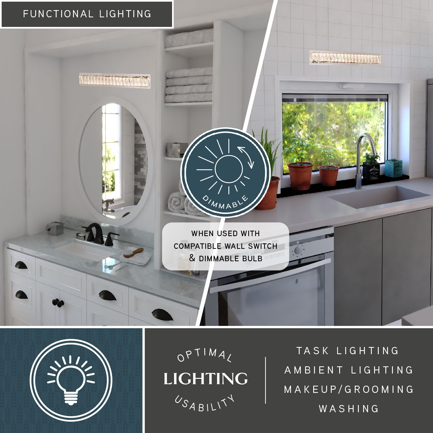 Cascadia Melrose 26-in 1 Light Polished Clear Integrated LED Glam Bathroom Vanity light - Image 3
