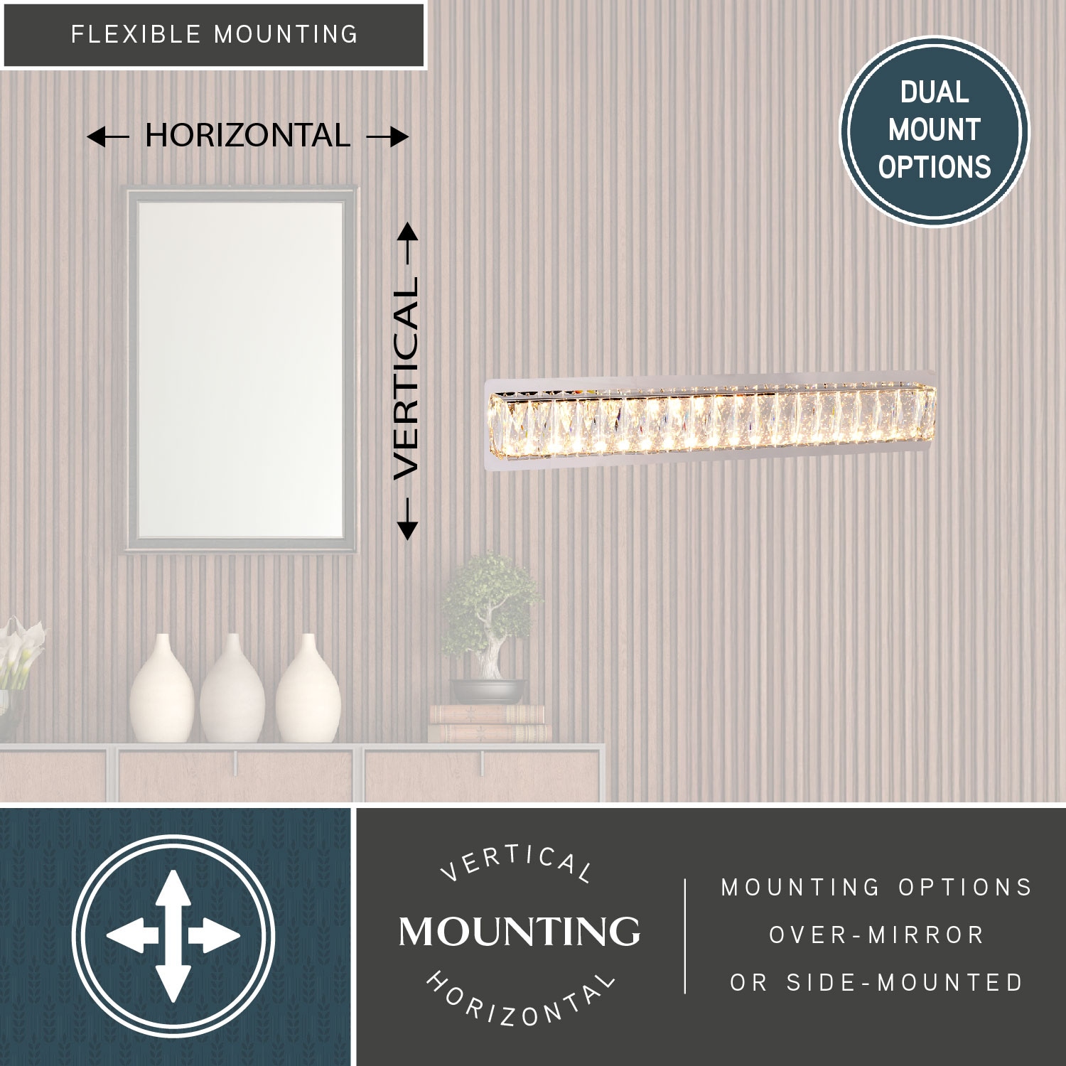 Cascadia Melrose 26-in 1 Light Polished Clear Integrated LED Glam Bathroom Vanity light - Image 5