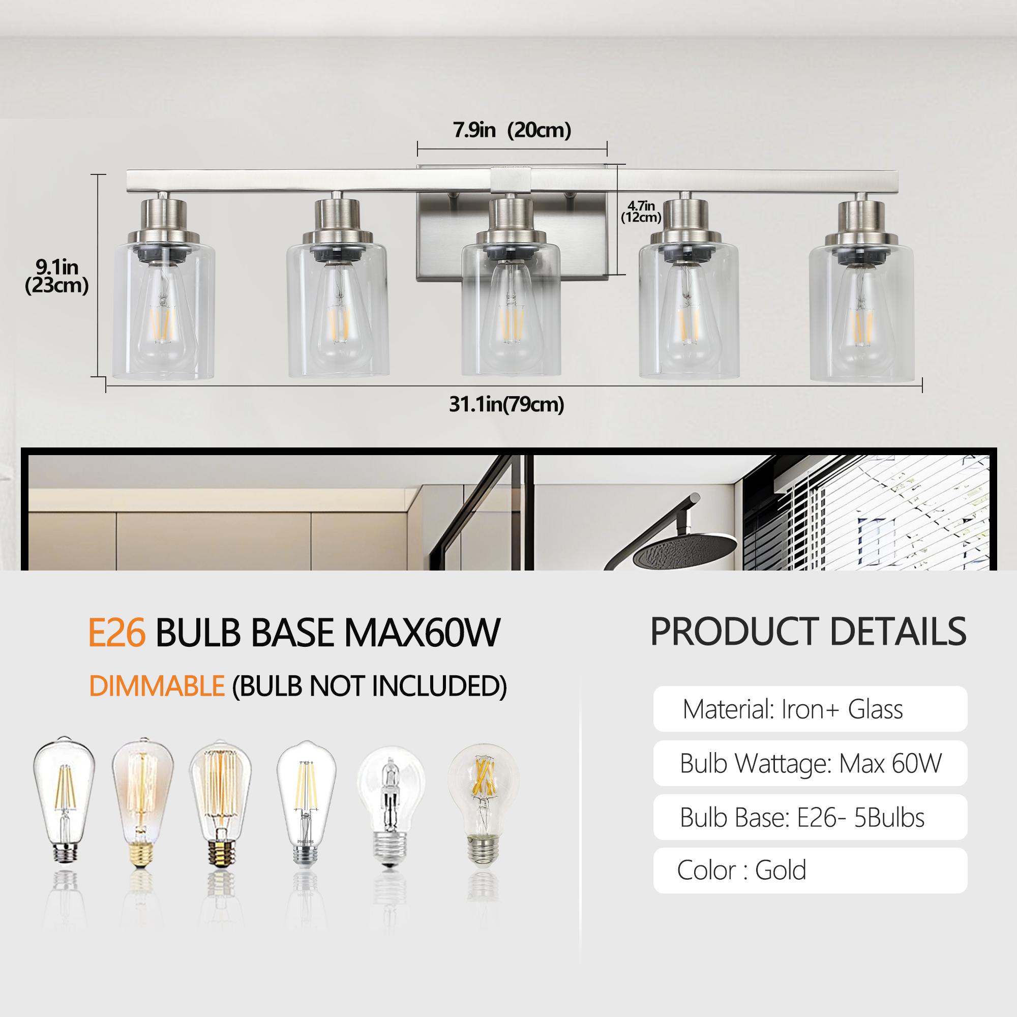 Bayfeve Retro Elegance 31.1-in 5 Light Brushed Nickel Vintage Bathroom Vanity light - Image 6