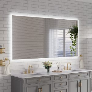 WELLFOR KOLE Acrylic LED Mirror 84-in x 42-in Polished Frameless Rectangle Dimmable LED Lighted Fog Free Bathroom Vanity Mirror ( Silver )