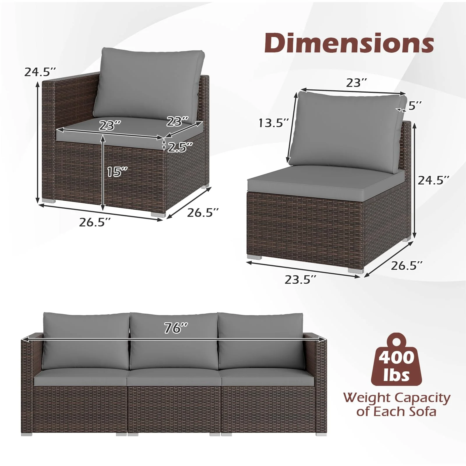 Tangkula 3 Pieces Patio Sectional Sofa Set with Soft Cushions - Image 3