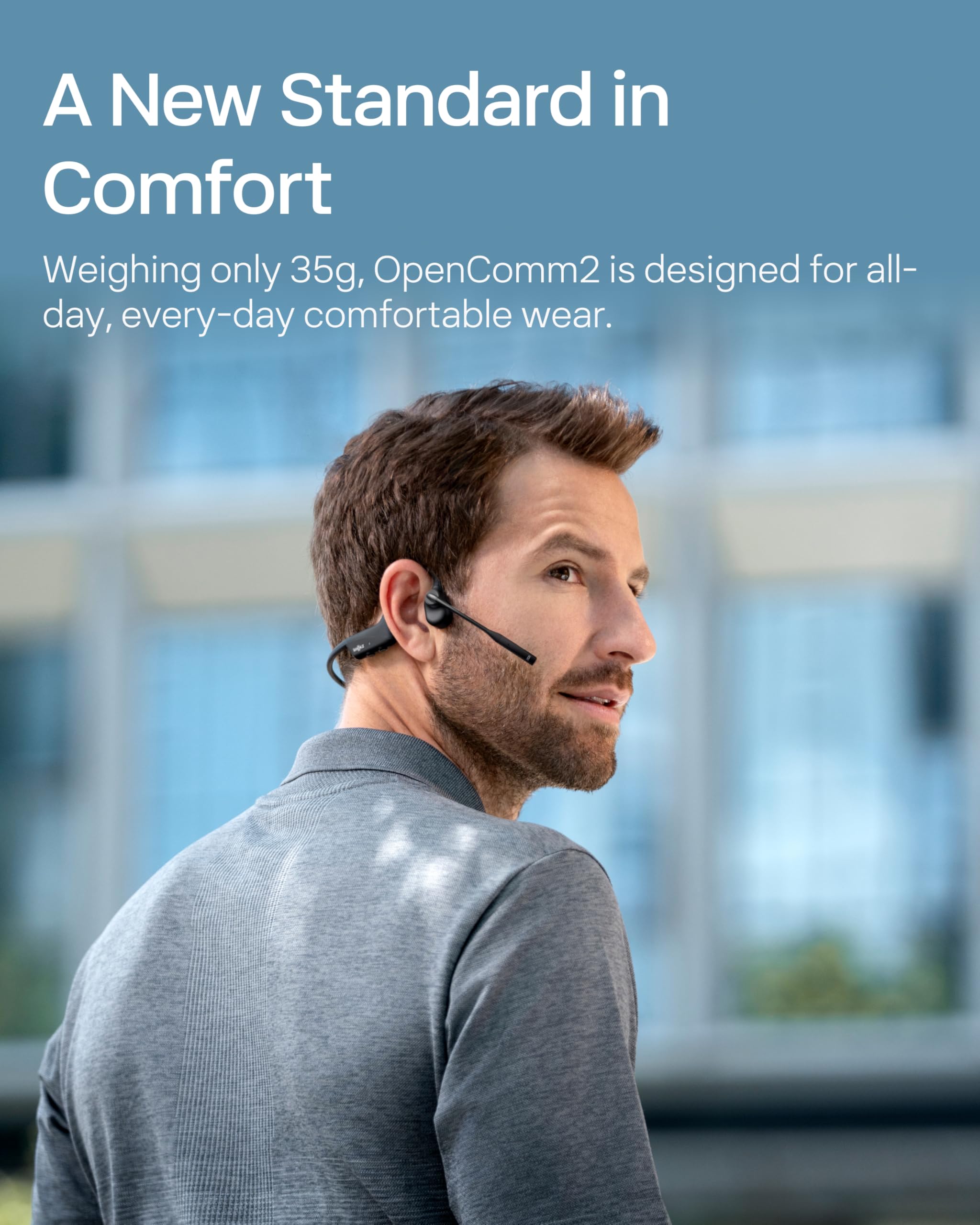 SHOKZ OpenComm2 Open-Ear Bluetooth Headset, Noise-Canceling Mic Bone Conduction Headphones;Mute Button for Work Calls and Meetings; PC and Mac Compatible;16-Hour Battery Life & Quick Charge - Image 2