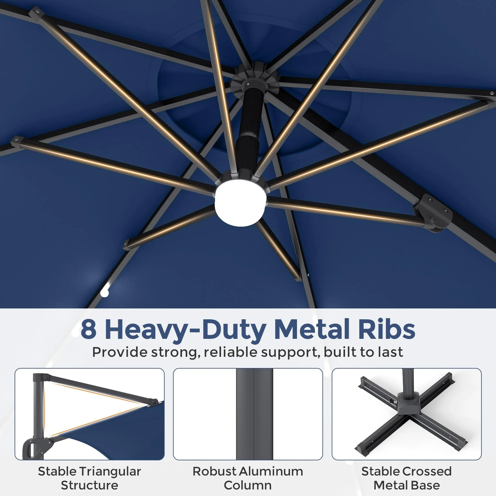 Tangkula 10 FT Solar Patio Umbrella with Base Included - Image 5