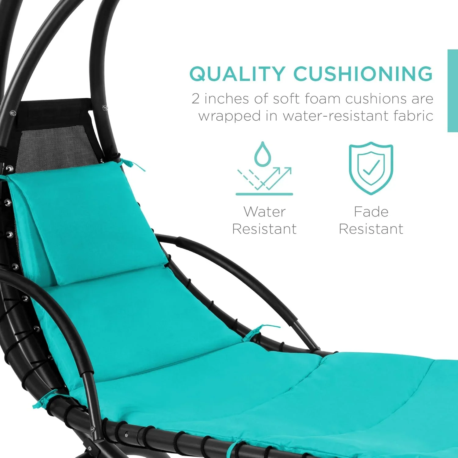 Best Choice Products Outdoor Hanging Curved Steel Chaise Lounge Chair Swing w/Built-in Pillow and Removable Canopy - Charcoal Gray - Image 112