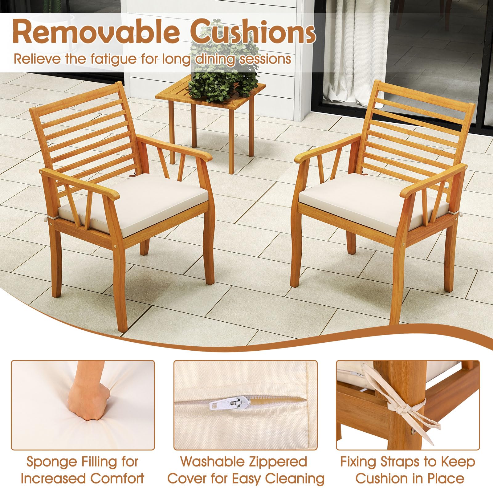 Tangkula 6 Pieces Acacia Wood Patio Dining Set with Bench - Image 7