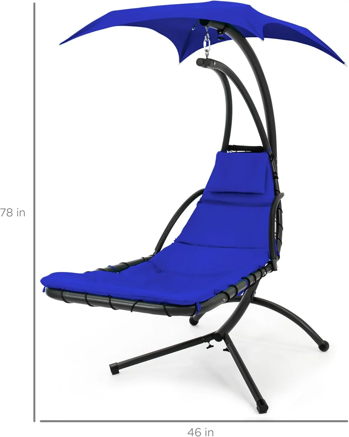 Best Choice Products Outdoor Hanging Curved Steel Chaise Lounge Chair Swing w/Built-in Pillow and Removable Canopy - Charcoal Gray - Image 9