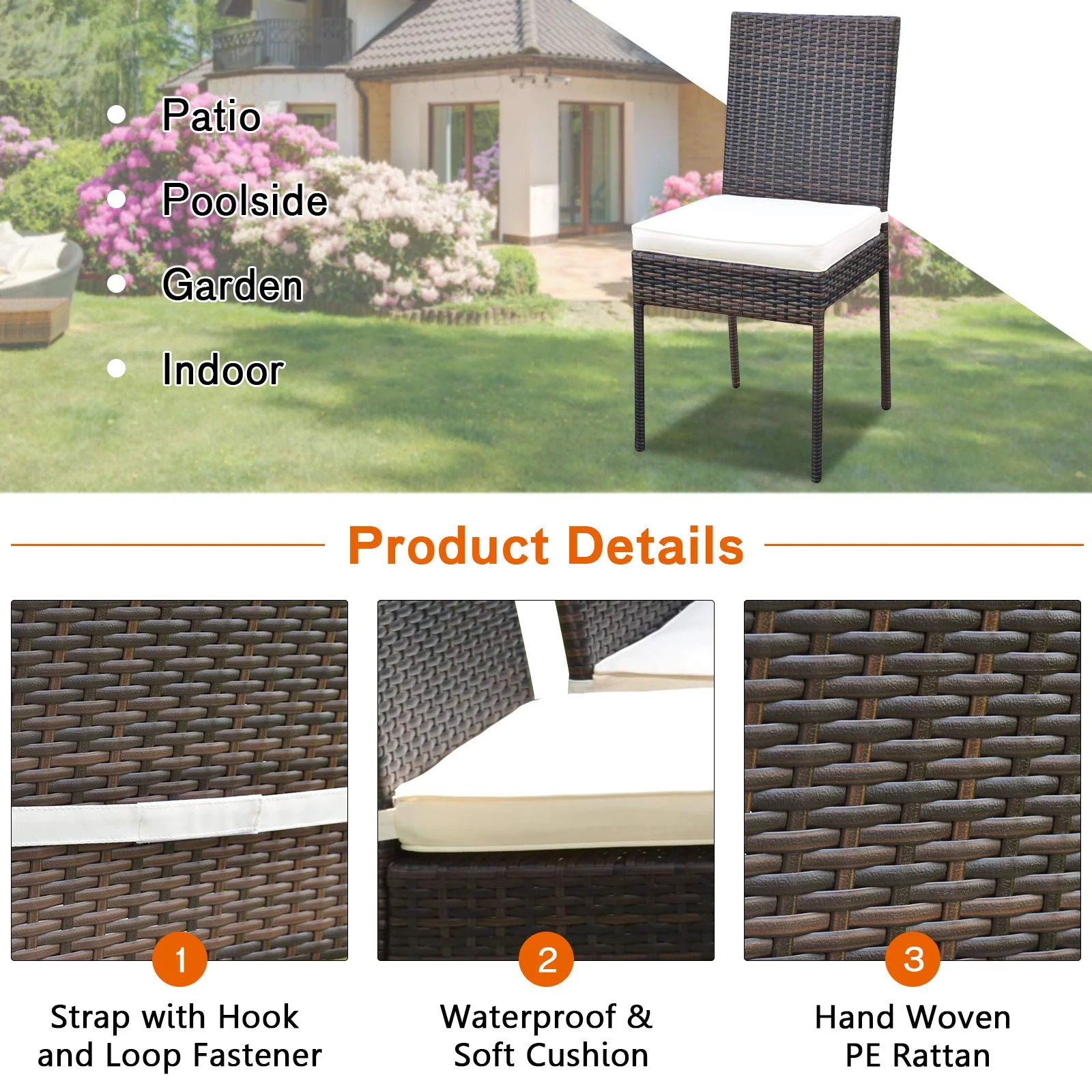 Tangkula 5 PCS Patio Wicker Dining Set, Outdoor Rattan Table and Chairs with - Image 6