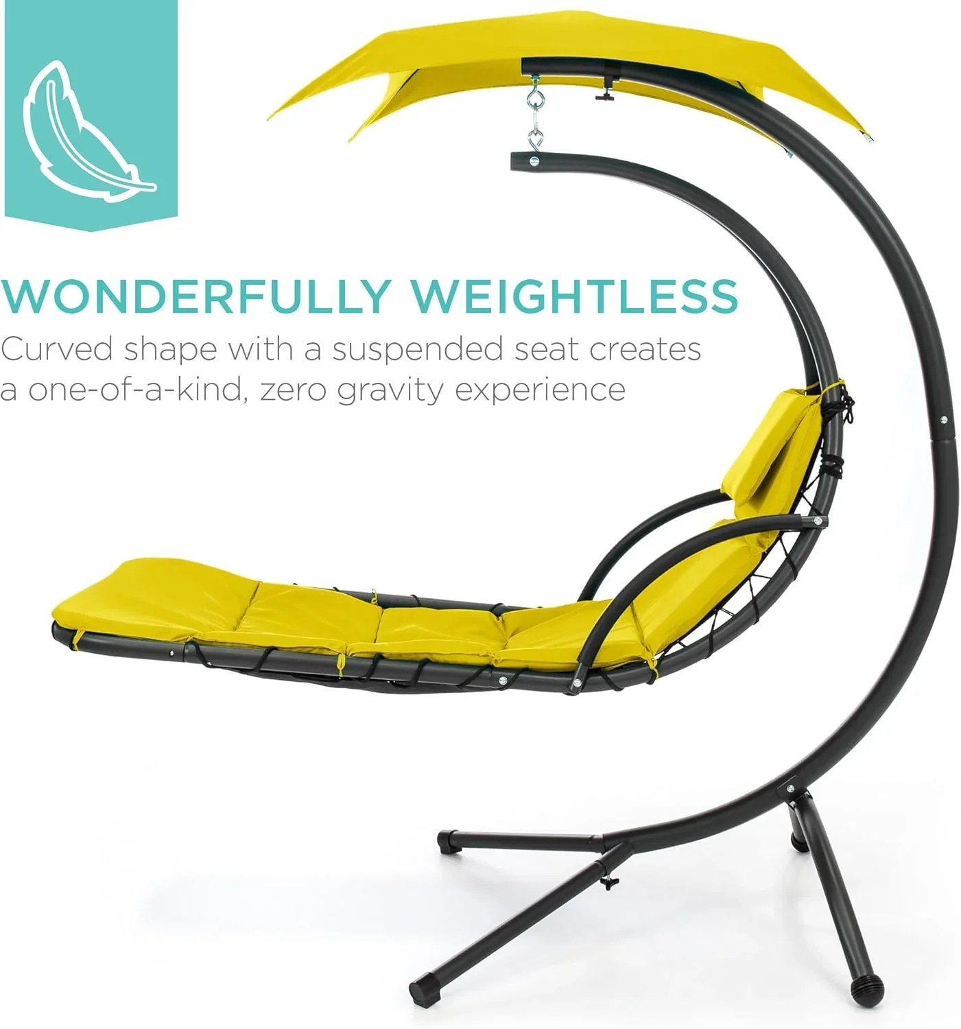 Best Choice Products Outdoor Hanging Curved Steel Chaise Lounge Chair Swing w/Built-in Pillow and Removable Canopy - Charcoal Gray - Image 78