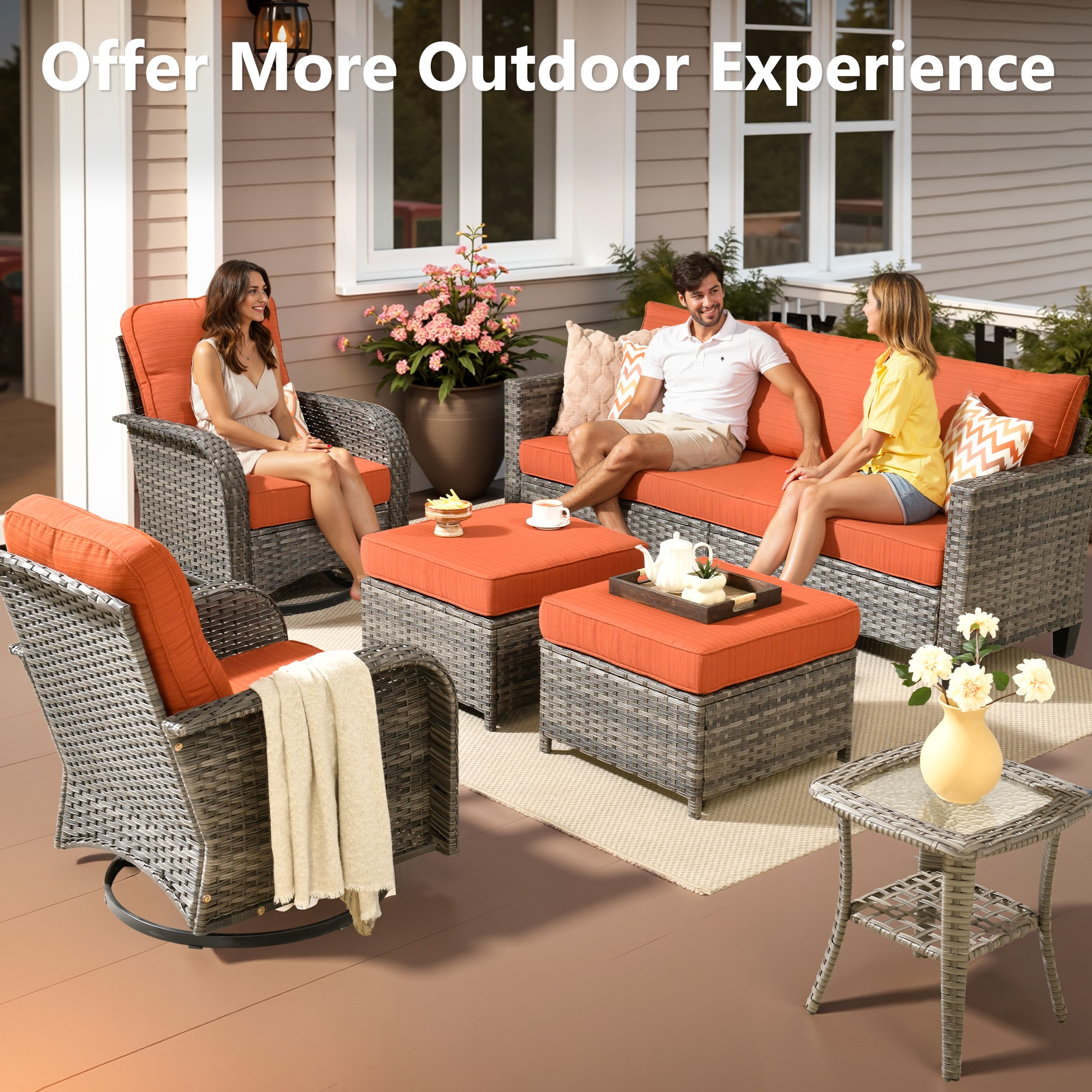 ALTRIGUS ALGRSGNC 9 -Piece Wicker Orange Patio Conversation Set - Image 3