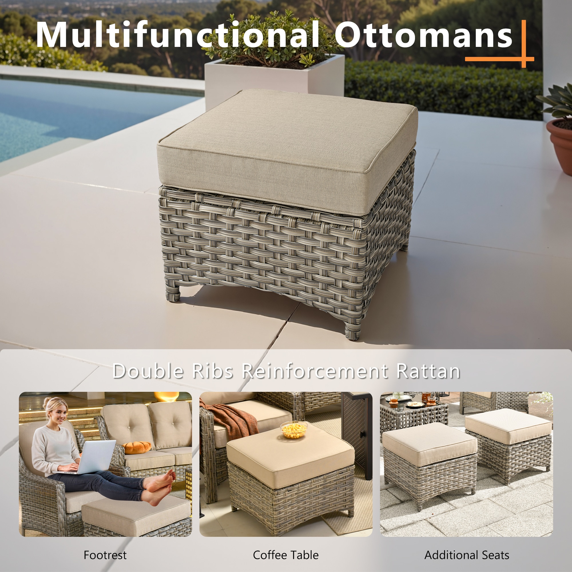 ALTRIGUS AL7PAD 7 -Piece Wicker Beige Patio Conversation Set - Image 6