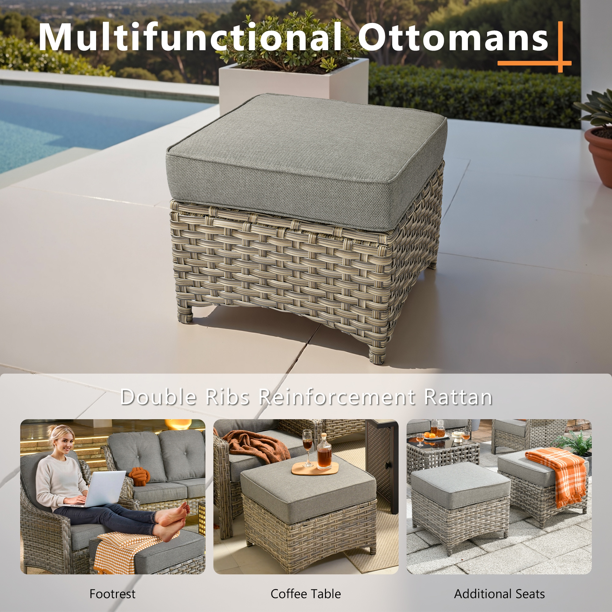 ALTRIGUS AL7PAD 7 -Piece Wicker Dark gray Patio Conversation Set - Image 6