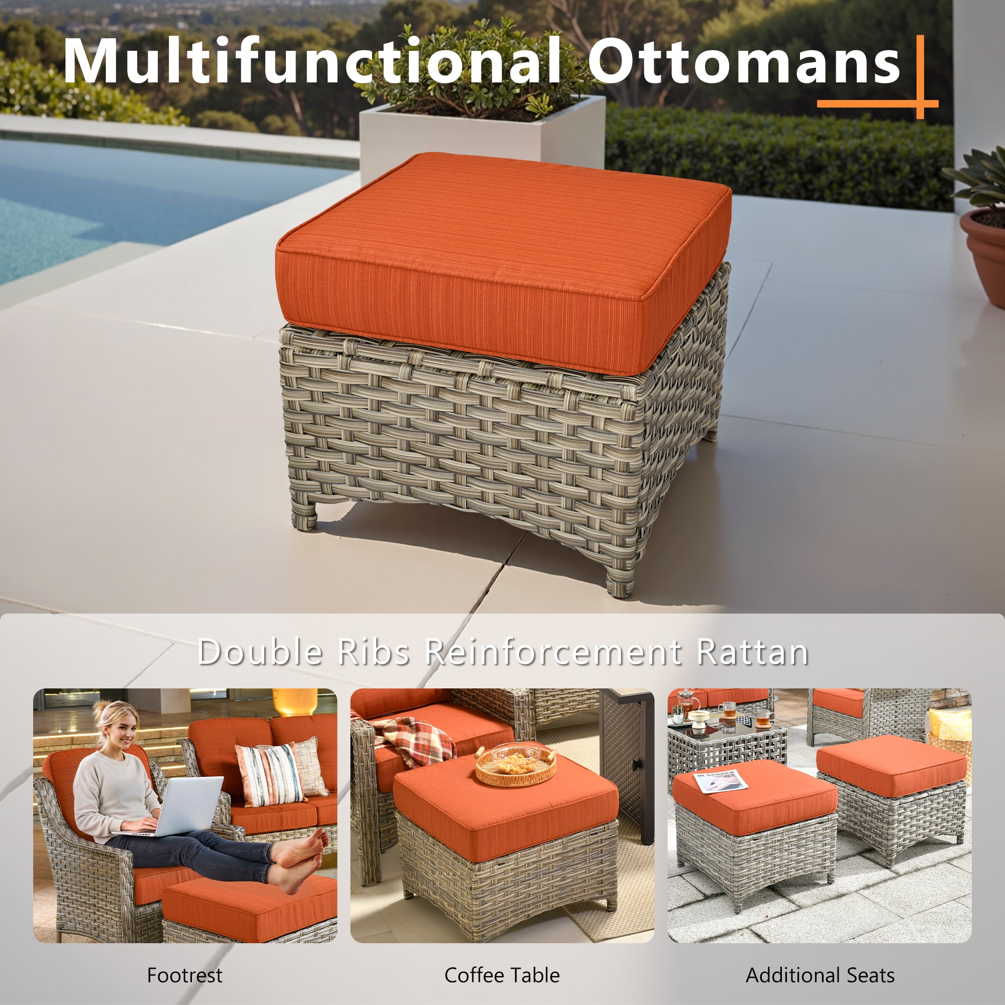 ALTRIGUS AL7PAD 7 -Piece Wicker Orange Patio Conversation Set - Image 6
