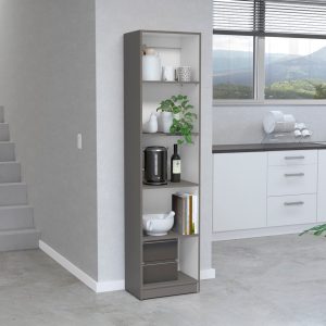 LOVMOR Vinton XS Bookcase Compact Bookshelf with Multiple Shelves Matt Gray White
