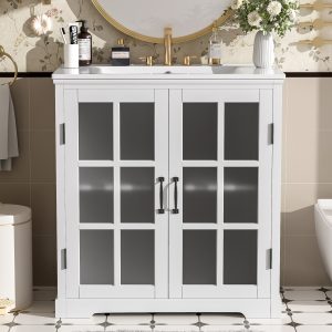 WELLFOR NE Modern Bathroom Vanity with Ceramic Sink 30-in White Single Sink Bathroom Vanity with White Ceramic Top