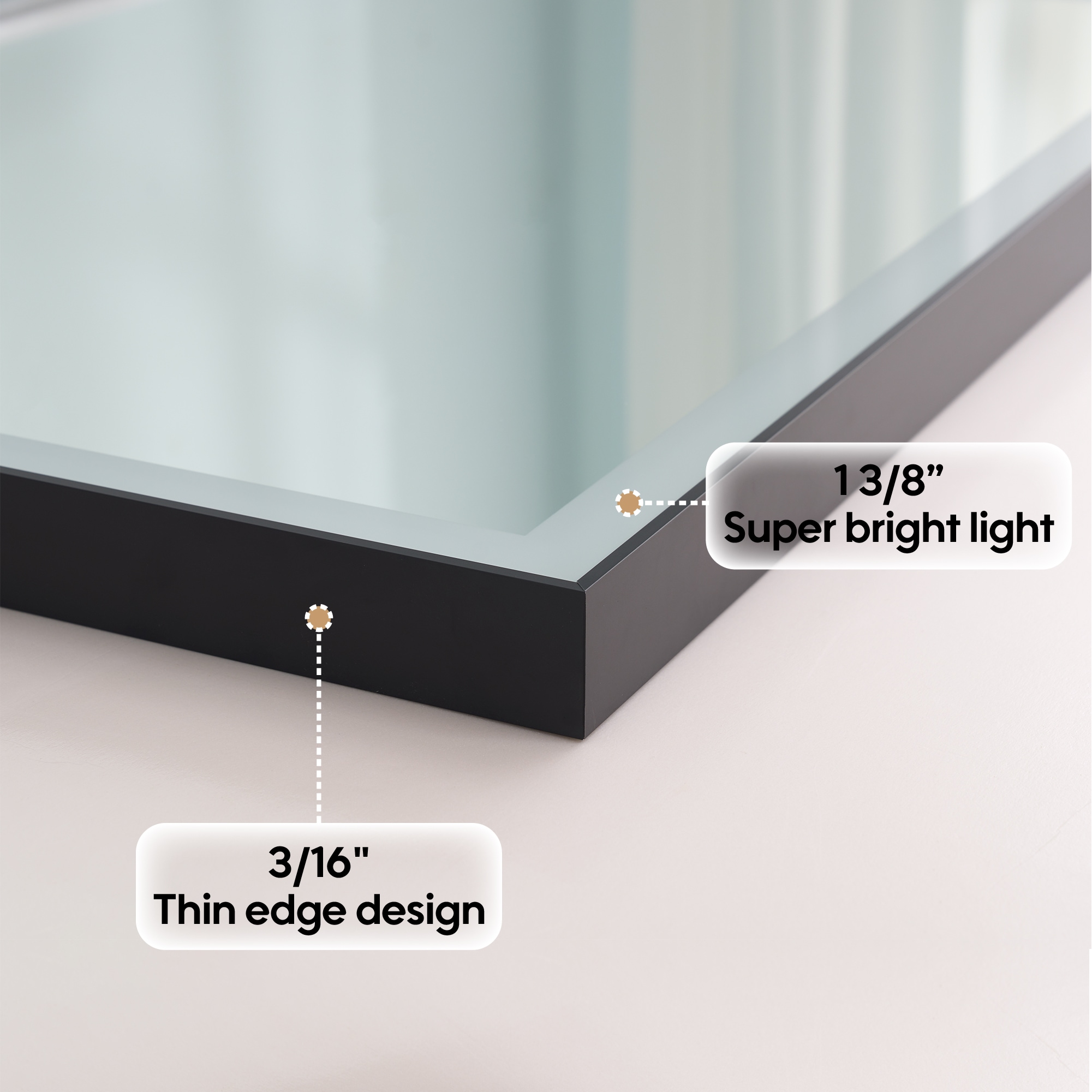 CALVON LED Mirror 72-in x 36-in Framed Rectangle Dimmable LED Lighted Fog Free Bathroom Vanity Mirror ( Matte Black ) - Image 9
