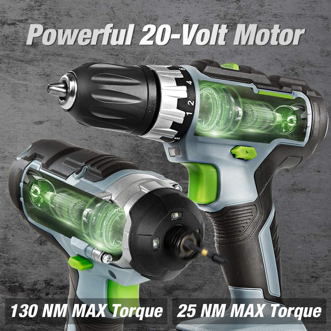 WORKPRO 20V Cordless Drill Combo Kit, Drill Driver and Impact Driver with 2x 2.0Ah Batteries and 1 Hour Fast Charger - Image 2