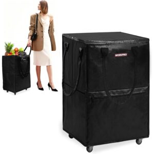 WORKPRO Large Rolling Grocery Bag, 36-Gallon Tote with 5 Wheels, 110 lbs Capacity, Dual Carry, Wide Zipper & Extra Storage for Shopping, Laundry & Moving