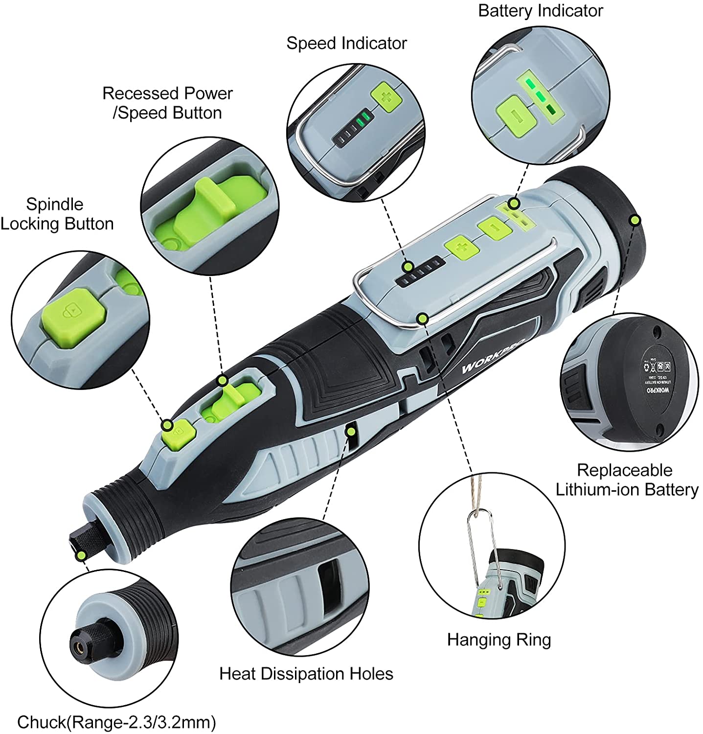 WORKPRO 12V Cordless Rotary Tool Kit for Handmade and DIY - Image 2