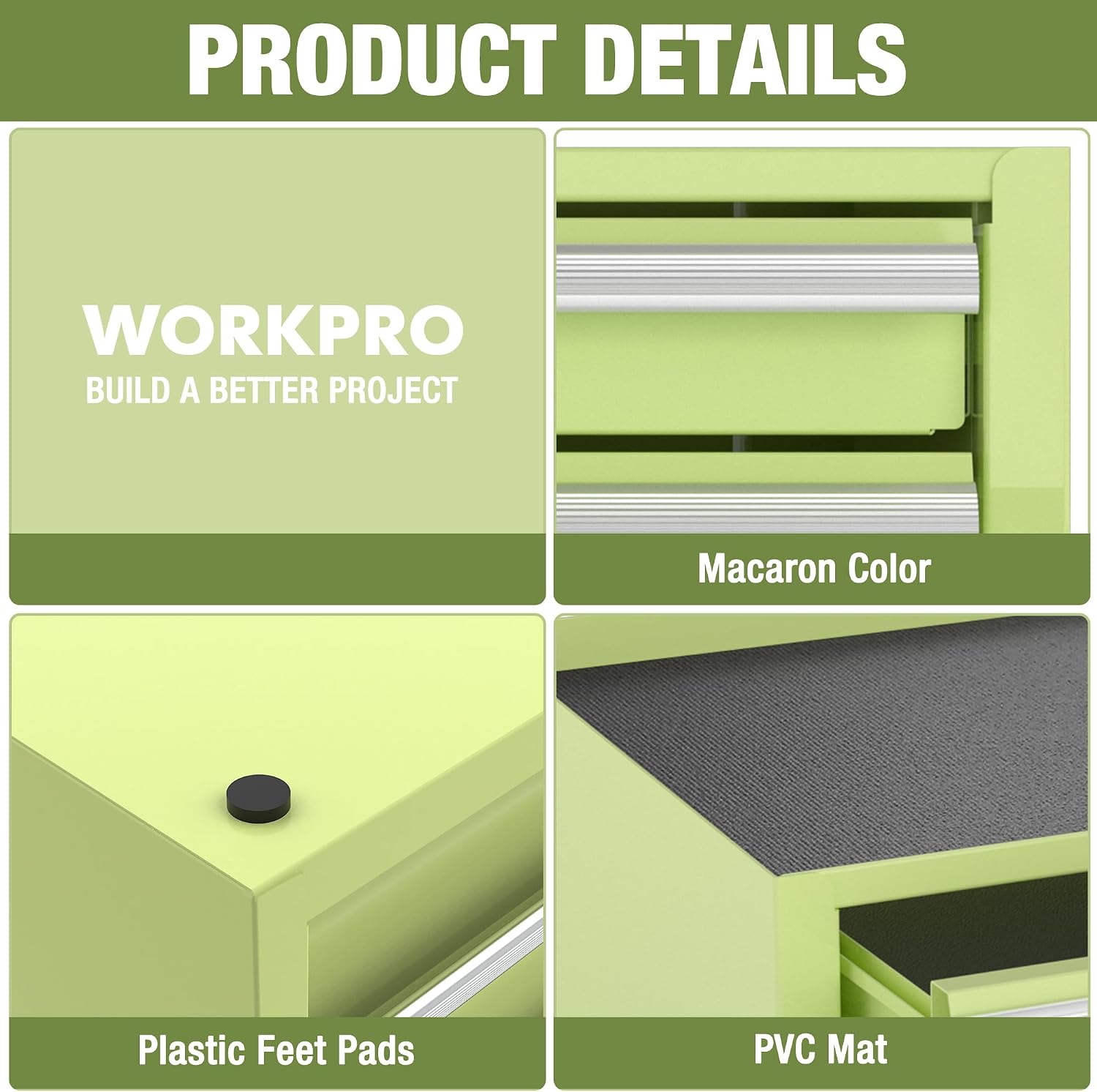 WORKPRO Portable & 12.5" Mini Metal Tool Box, Top Tool Chest Containing Two Drawers, Macaron Green - Image 8