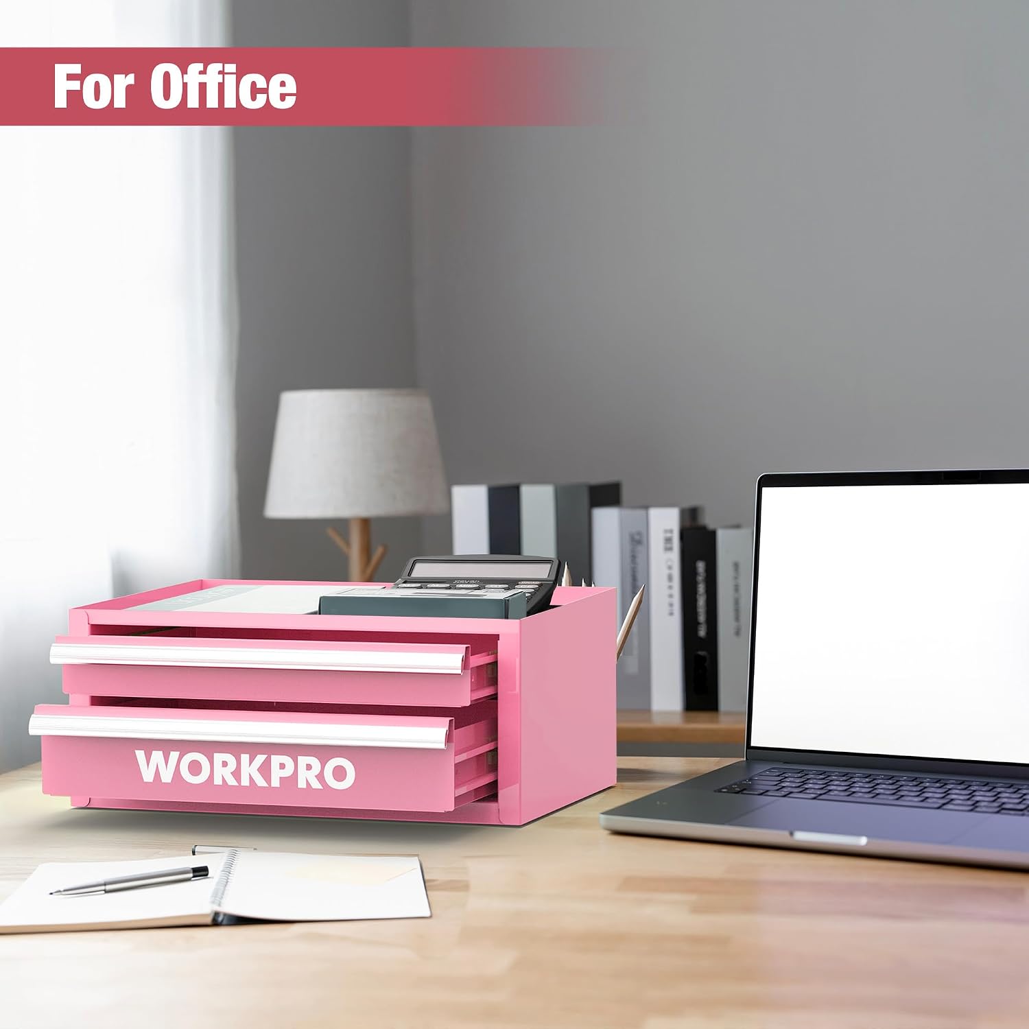 WORKPRO Portable & 12.5" Mini Metal Tool Box, Top Tool Chest Containing Two Drawers - Pink Ribbon - Image 9