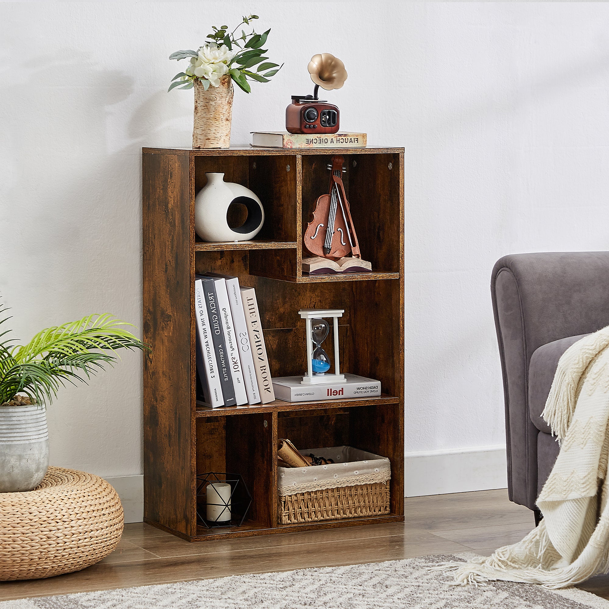 Vecelo 5 Cube Modern Bookcases 3 Tier Bookshelves High Cubby Storage Organizer Vertical or Horizontal Use Available