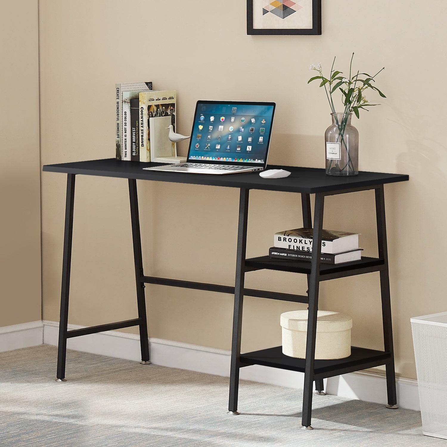 Vecelo 43 Inch Computer Desk with Storage Shelves Home Office Writing Desk Study Table for Small Space - Image 3