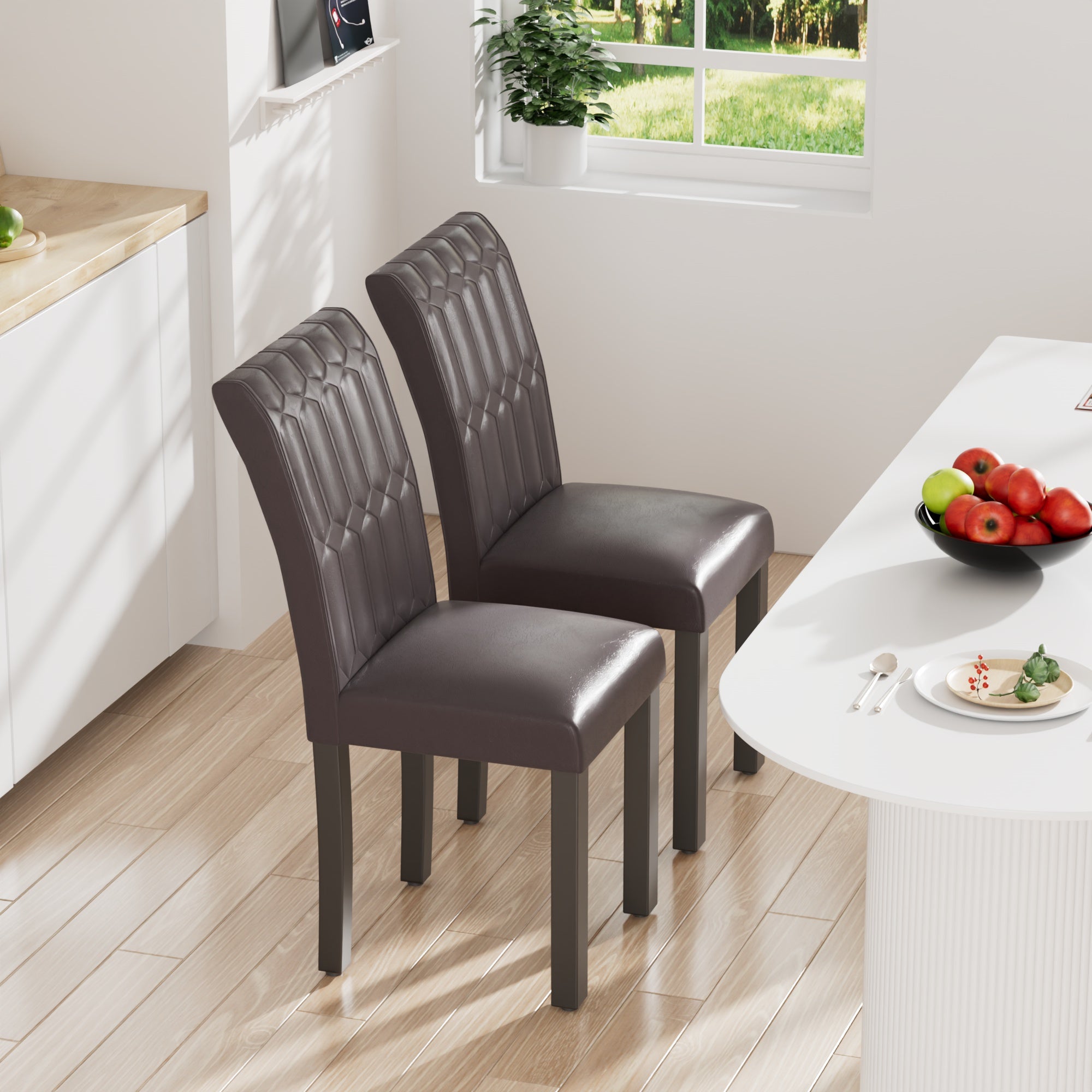 Vecelo Modern Dining Room Chairs Set Of 2 Upholstered Parsons Chair With High Back Accent Diner Side Chairs Leather Kitchen Chairs Solid Wood Legs For Dining Kitchen Living Room - Image 2