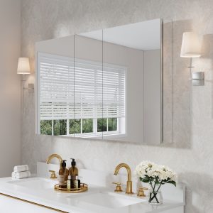 WELLFOR Ravo Medicine Cabinets 52-in x 30-in Surface/Recessed Mount Sliver Mirrored Rectangle Soft Close Medicine Cabinet