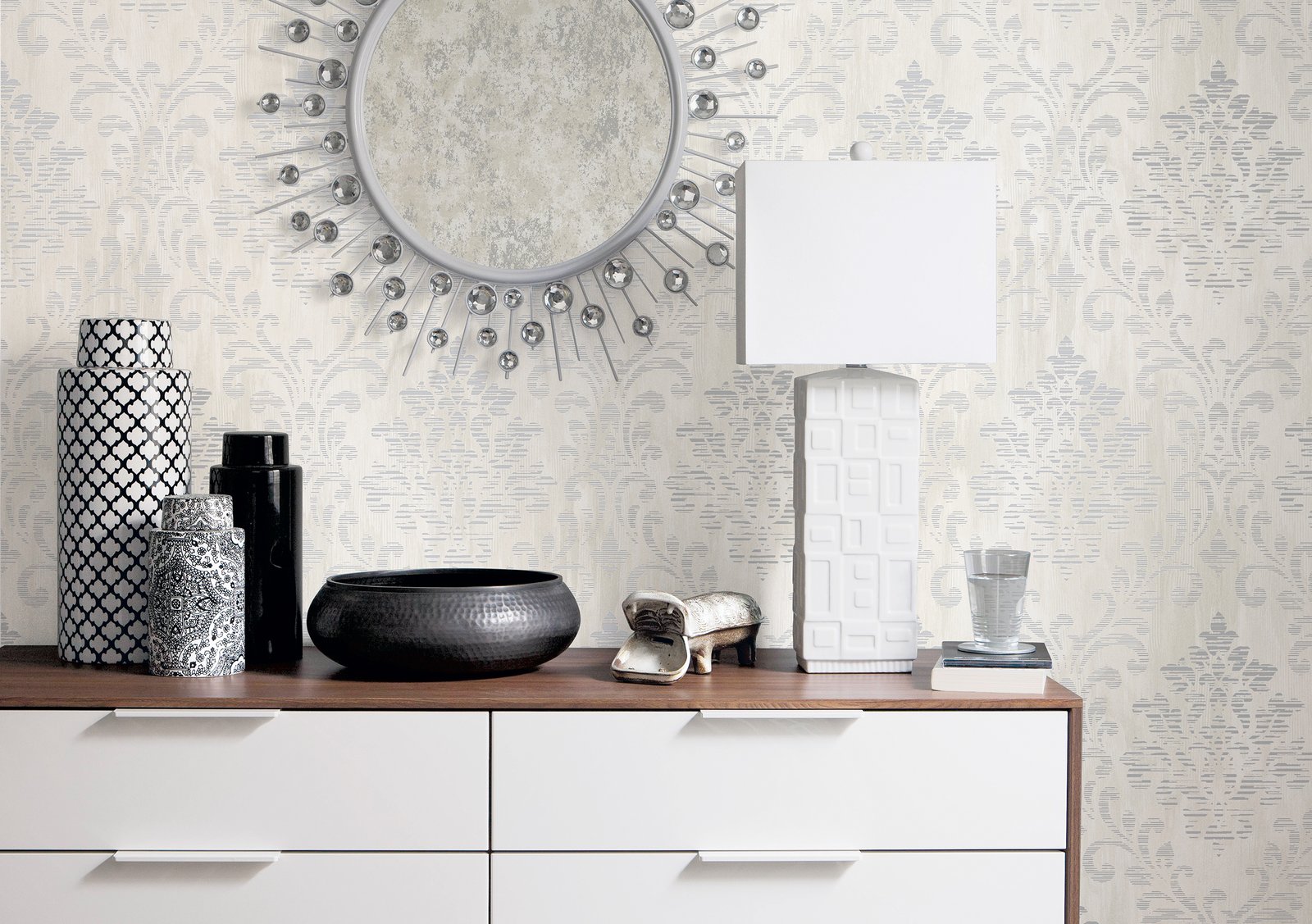 Galerie Metallic FX Modern Metallic Damask Silver Grey Wallpaper W78180 - Image 2