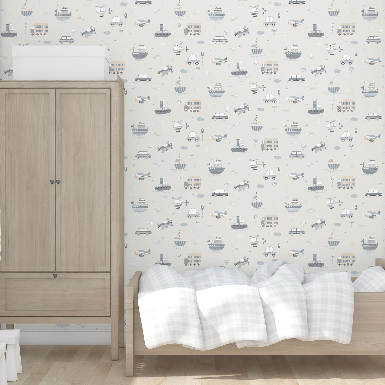 Galerie Tiny Tots 2 Transportation Silver Grey Wallpaper G78417 - Image 2