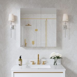 WELLFOR Ravo Medicine Cabinets 28-in x 30-in Surface/Recessed Mount Silver Mirrored Rectangle Soft Close Medicine Cabinet