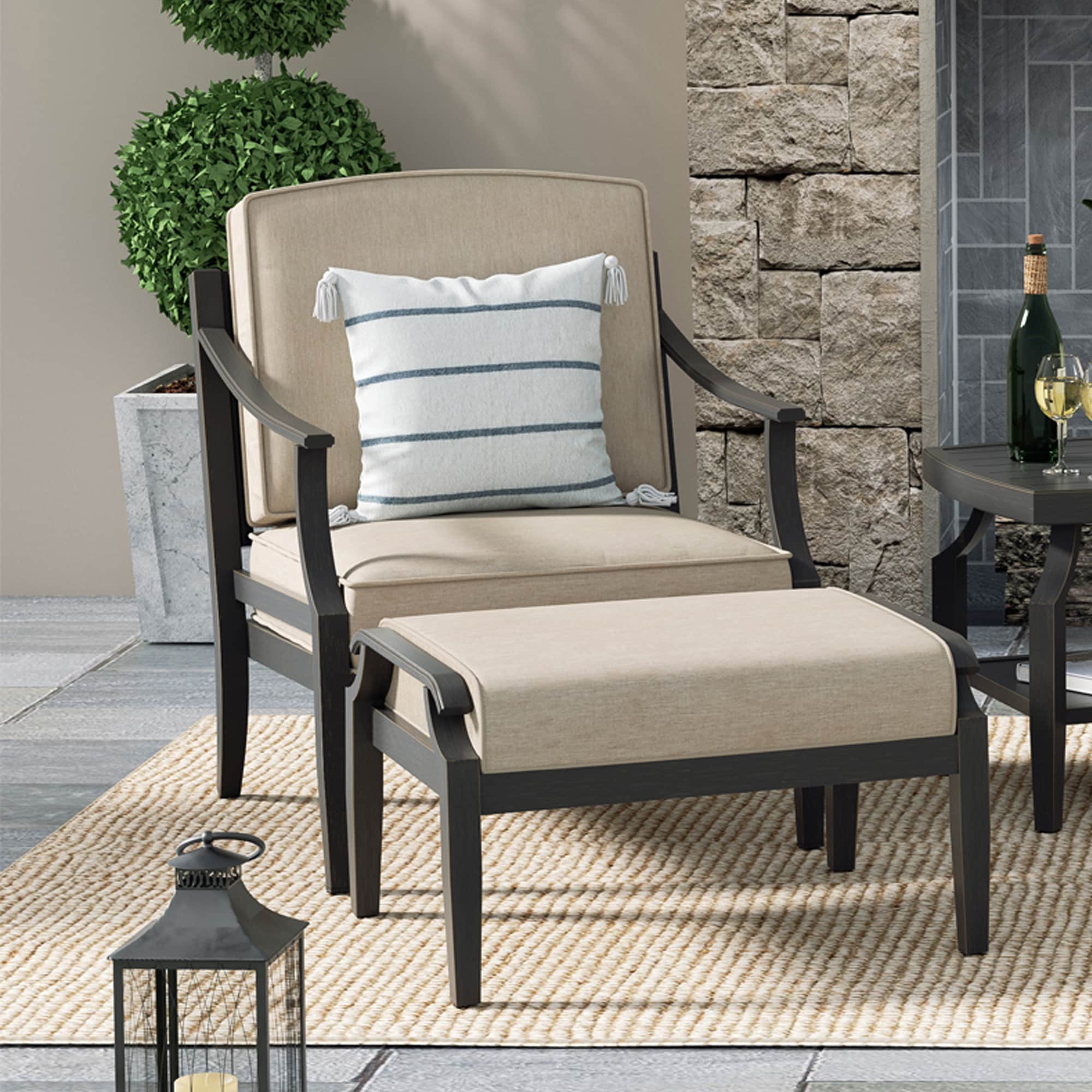 PEAK HOME FURNISHINGS Tamarin black Aluminum Ottoman - Image 2