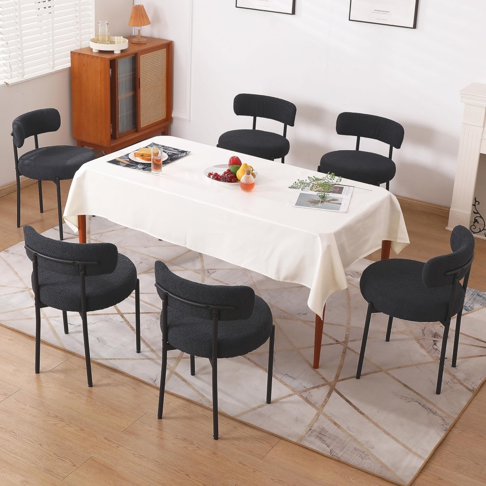 DYHOME Kitchen Chairs Modern Dining Chairs Set of 2 Kitchen Dining Room Chairs Boucle Upholstered Dining Chair Black - Image 8