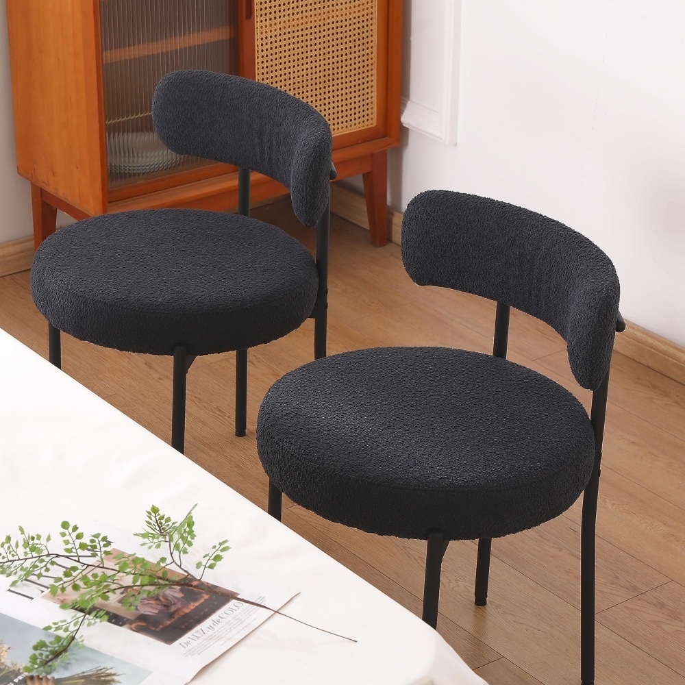 DYHOME Kitchen Chairs Modern Dining Chairs Set of 2 Kitchen Dining Room Chairs Boucle Upholstered Dining Chair Black - Image 5