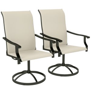 Outsunny Patio Swivel Chairs Set of 2 High Back Patio Dining Chairs with All-Weather Mesh Fabric and Metal Frame for Backyard Porch or Garden Beige
