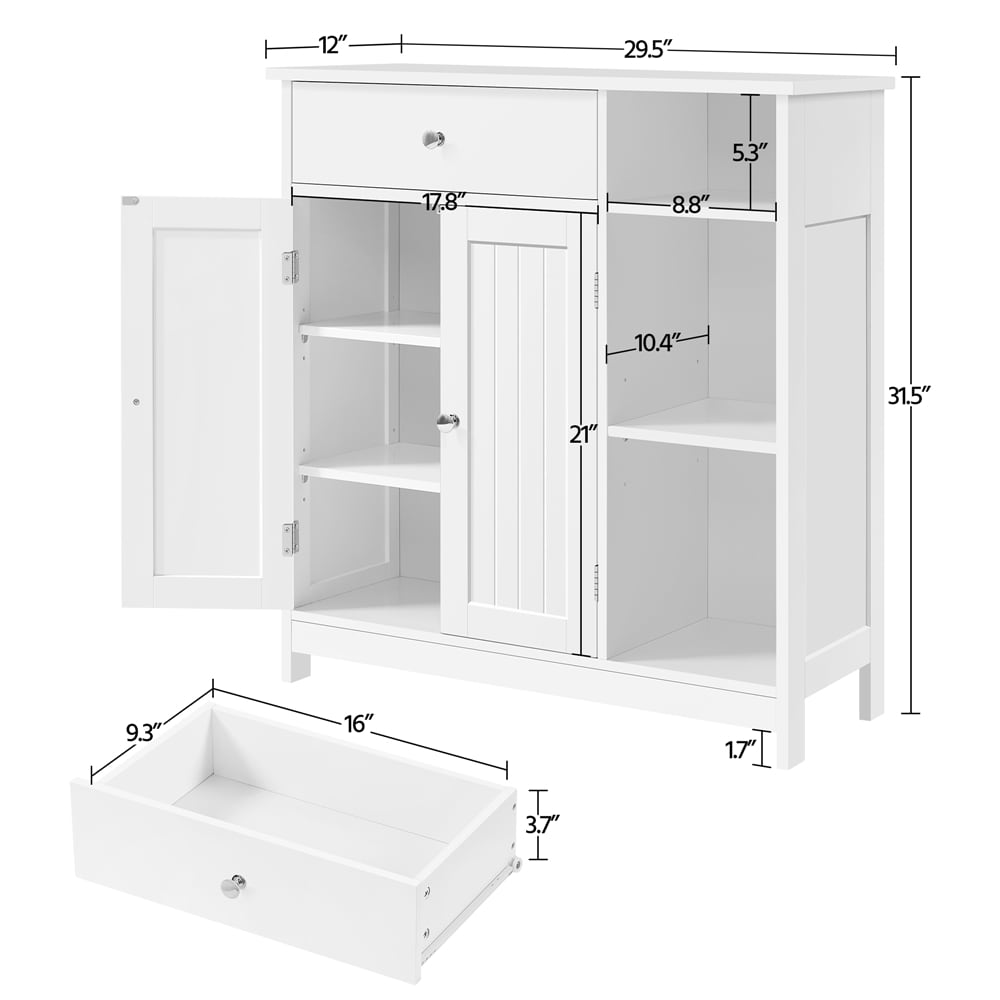 Yaheetech 31.5-in H White Bathroom Floor Cabinet with Drawer and Adjustable Shelves - Image 2