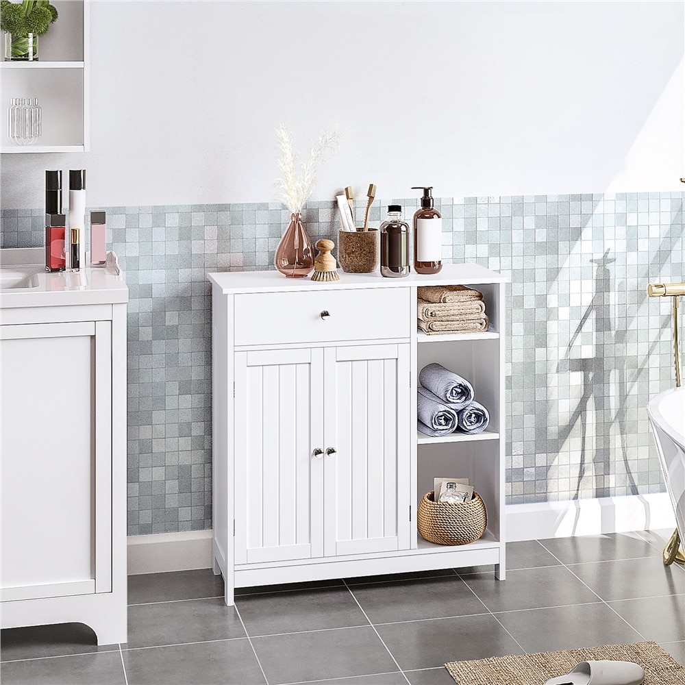 Yaheetech 31.5-in H White Bathroom Floor Cabinet with Drawer and Adjustable Shelves - Image 4