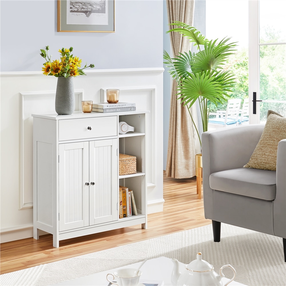 Yaheetech 31.5-in H White Bathroom Floor Cabinet with Drawer and Adjustable Shelves - Image 3