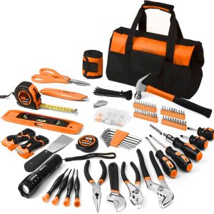 Aoibox 207 Piece Portable Home Repair Tool Kit with 13 Inch Wide Mouth Storage Bag Ideal for DIY Home Maintenance and Handyman Gifts