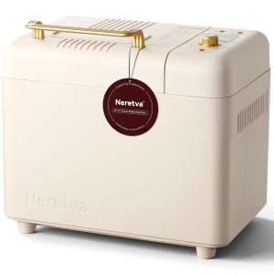 Neretva 2.2LB 15-in-1 Bread Machine with Dual Heater and Auto Nut Dispenser Nonstick Ceramic Pan Bread Maker Machine, Low Noise Breadmaker, 15H Timer & 1H Keep Warm Set for Gluten Free/Sourdough/Yogurt