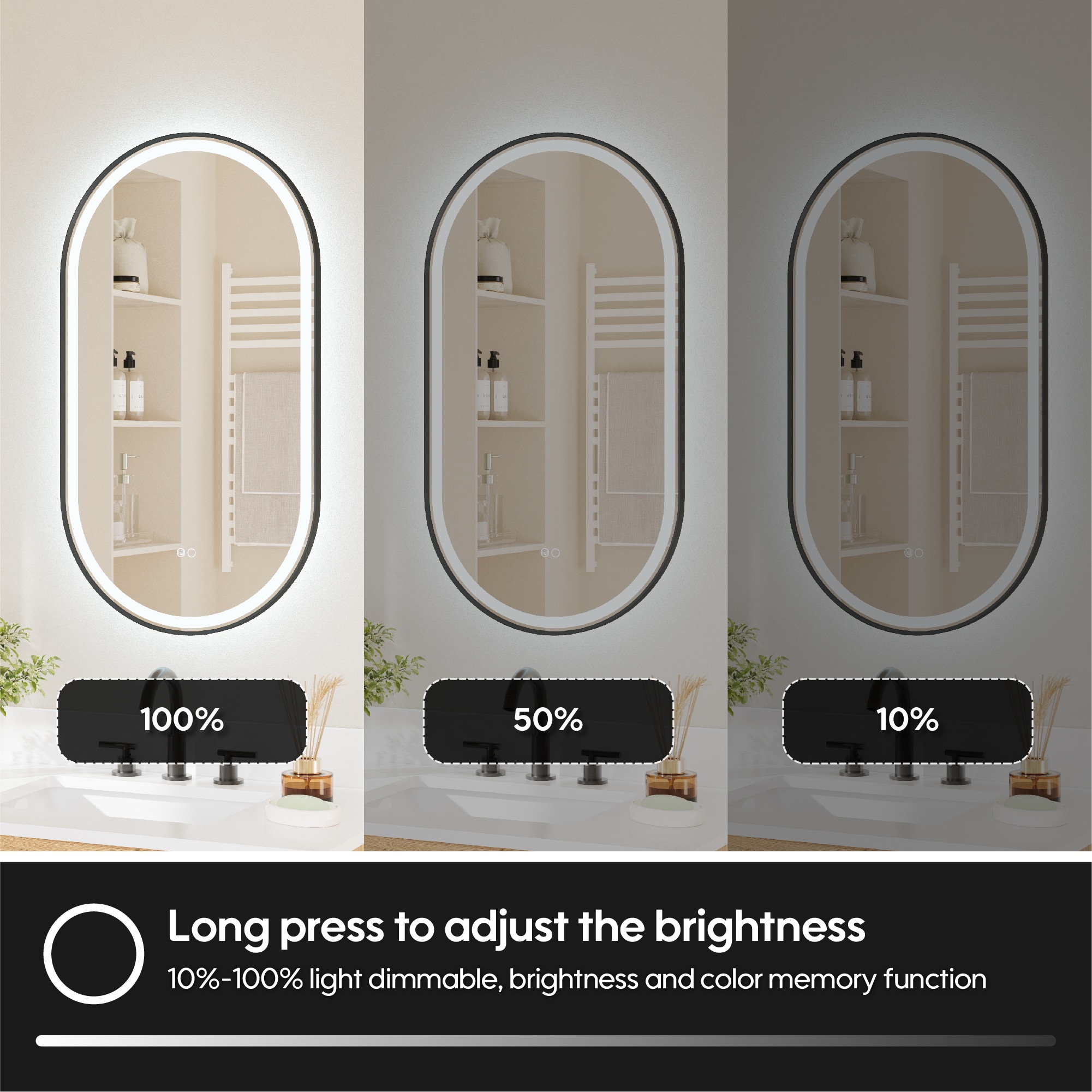 CALVON B16 20-in x 36-in Framed Oval Dimmable LED Lighted Fog Free Bathroom Vanity Mirror ( Black ) - Image 4