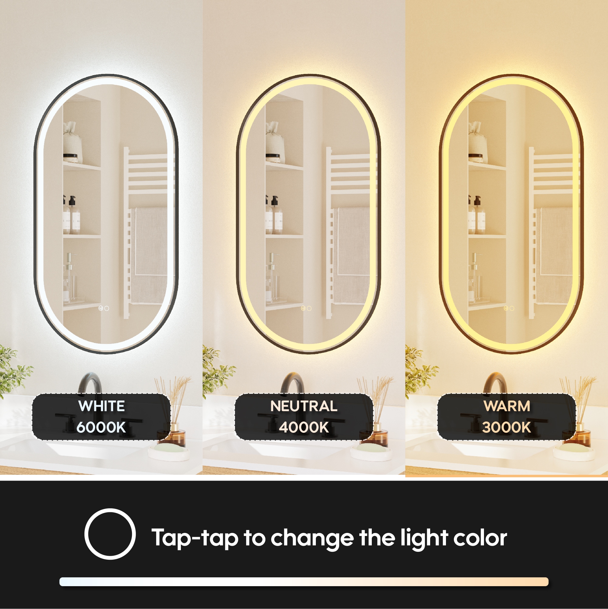 CALVON B16 20-in x 36-in Framed Oval Dimmable LED Lighted Fog Free Bathroom Vanity Mirror ( Black ) - Image 5