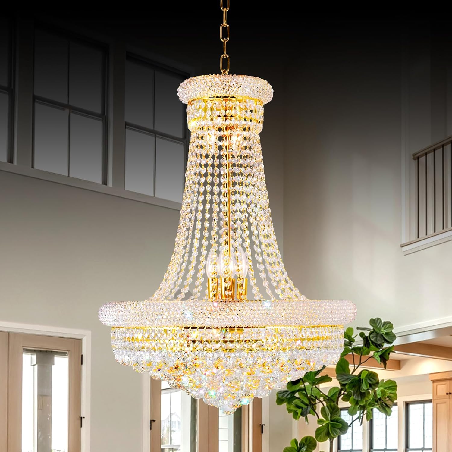 EFPERFECT 13 Light Gold Crystal Chandelier French Empire Style with K9 Crystals for Rooms
