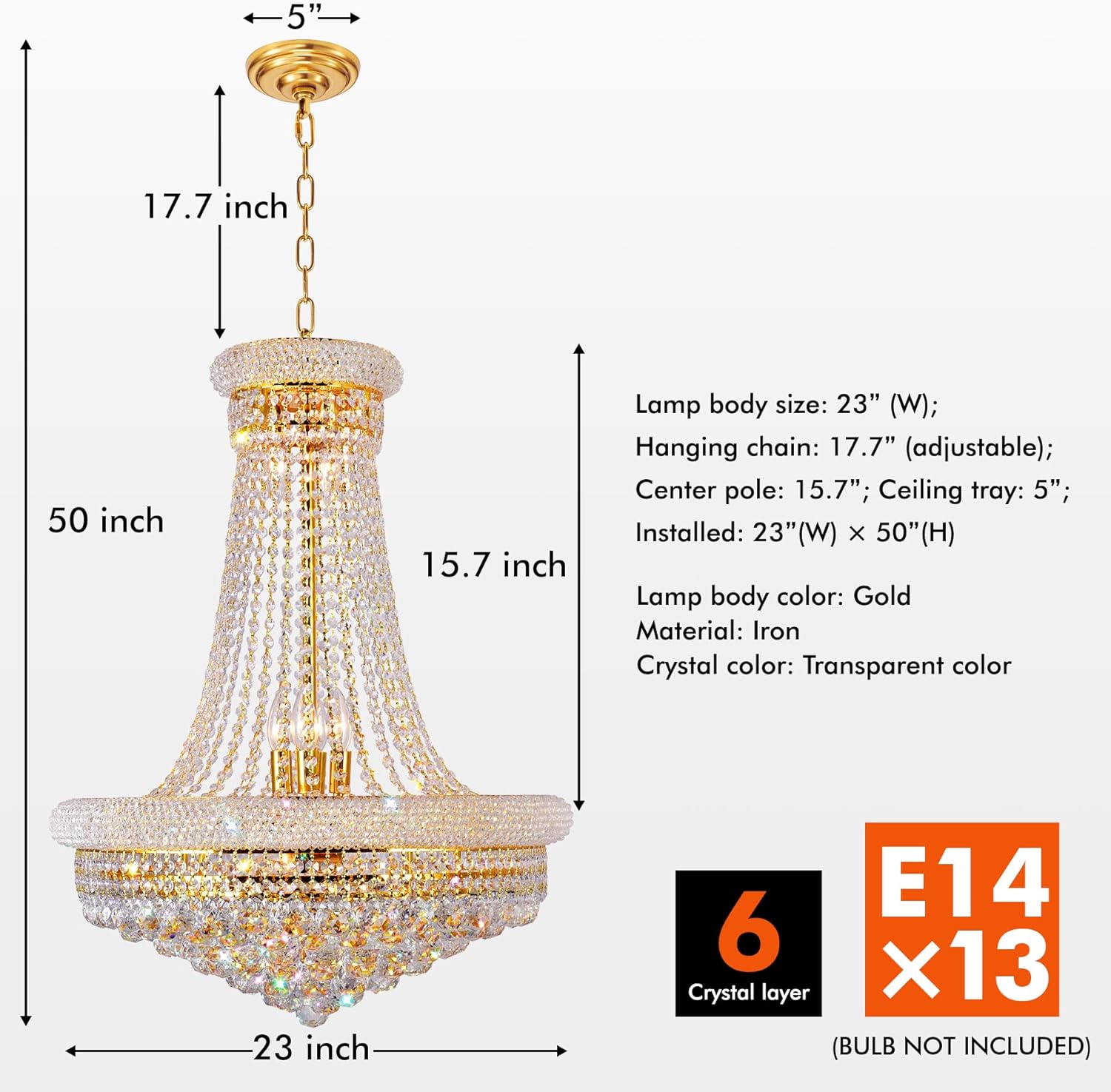 EFPERFECT 13 Light Gold Crystal Chandelier French Empire Style with K9 Crystals for Rooms - Image 4